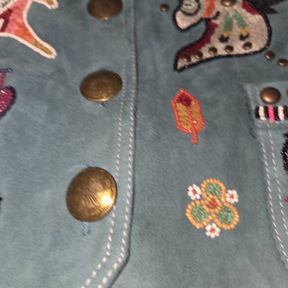 Double D Ranch Green Suede Beaded Vest Women's XL - Picture 2 of 11